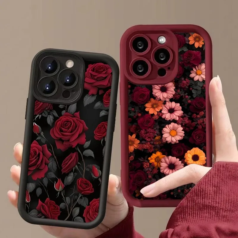 Sa608b83cc5834a43a15b6606a9380f041.webp Vintage Rose Art Flowers Phone Case For iPhone 11 12 13 14 15 16 Plus 17 Pro Max 17 Air Shockproof Soft Phone Cover