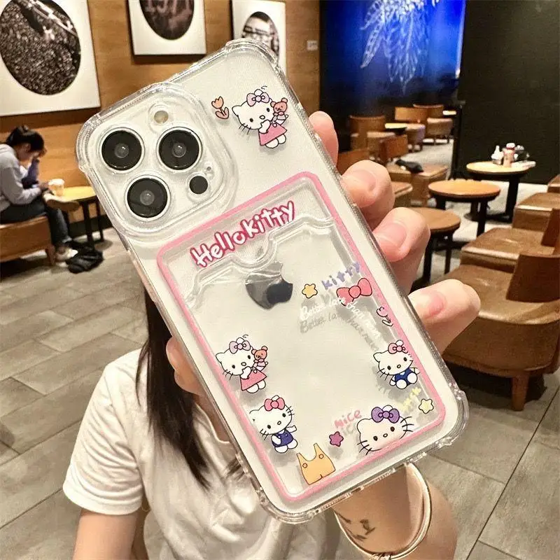 Cute Kitty Cartoon Cat Card Bag Wallet Case For iPhone 16 15 14 13 12 11 Pro Max XS XR 7 8 Plus  cover Cute Cute