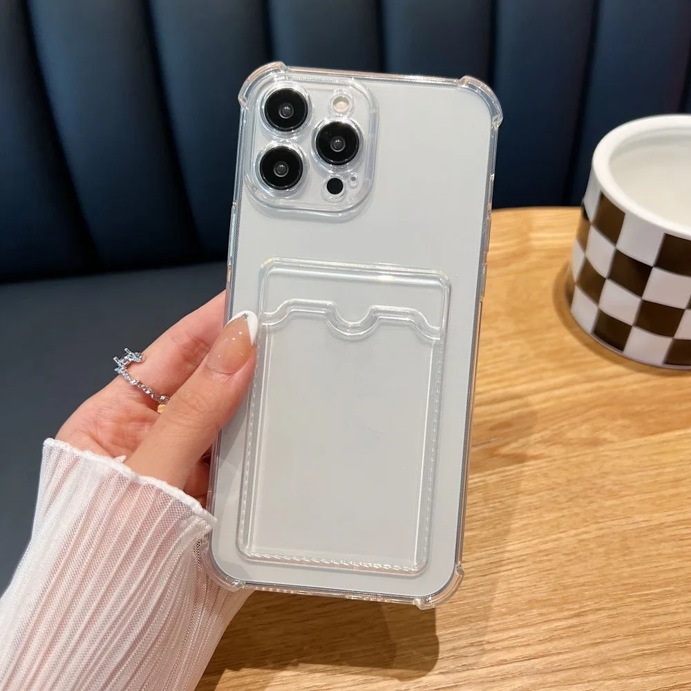 Transparent Card Slot Bag Phone Case For iPhone 17 16 15 14 13 12 11 Pro Max X XR 7 8 Plus SE Clear Wallet Shockproof Soft Cover