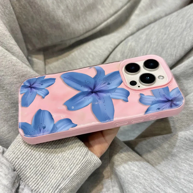 Sa6b1d68206c3474680614f83b973eb71l.webp Blue Lily Flower Elegant Pattern Phone Case For iPhone 17 16 Pro Max 15 14 13 12 11 16 Plus Folds Texture Shockproof Soft Cover