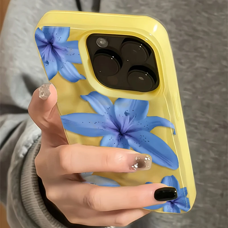 Sa7009158bef647fd80f0972144df3742g.webp Blue Lily Flower Elegant Pattern Phone Case For iPhone 17 16 Pro Max 15 14 13 12 11 16 Plus Folds Texture Shockproof Soft Cover