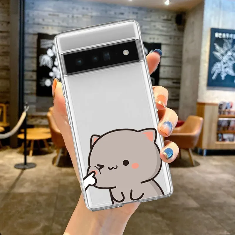 Funny Cat Couple Phone Case for Google Pixel 7A  7 7Pro 6Pro 6 6A 8 8Pro Cartoon Animal Clear Paired Cover Shells