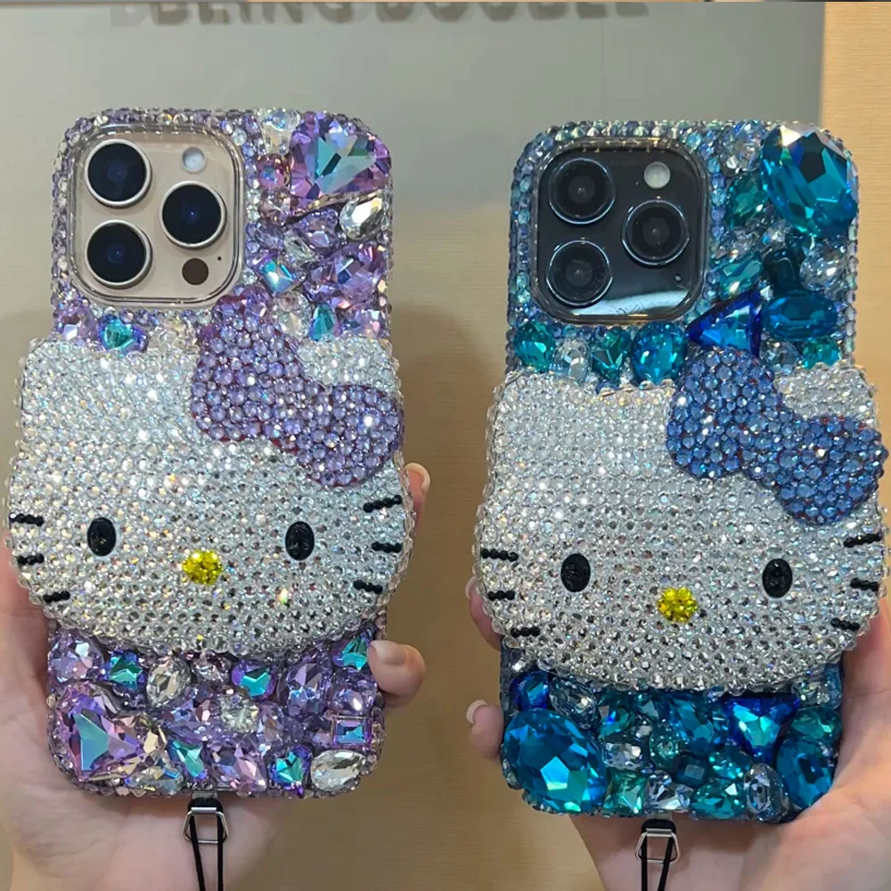 Sa811120bef3a43ebaea59d7e2e08e44ba.webp Cute Kitty Cat Rhinestone Bling Crystal Phone Case Chain For iPhone 16 12 13 14 15Pro Max X Xs XR 7 8 Plus SE 2 3 10 Transparent Bu