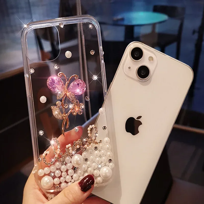 Sa8324046551f450fb8591fd4ef12e5d71.webp Fashion Bling Diamond Rhinestone Flower Case Cover For Iphone 17 Air 16 14 15 12 13 Pro MAX XS XR 7 8 PLUS Soft Clear Phone