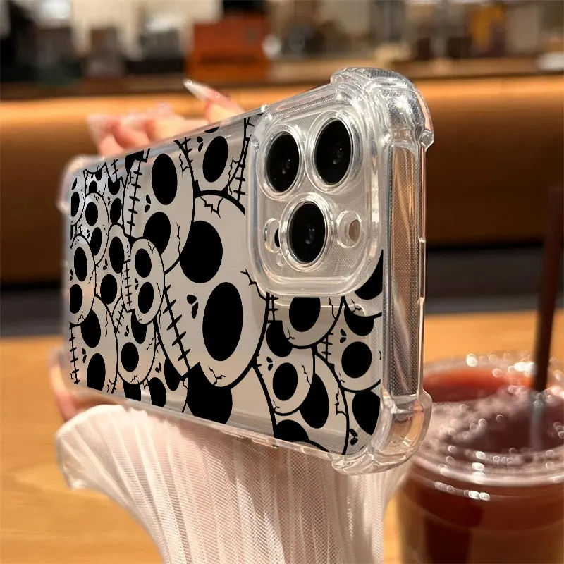 Cute Classic Halloween Bone Skull Phone Case Clear For iPhone 17 16 14 15 11 12 13 Pro Max 16E 15 16 Plus 17Air Shockproof Cover