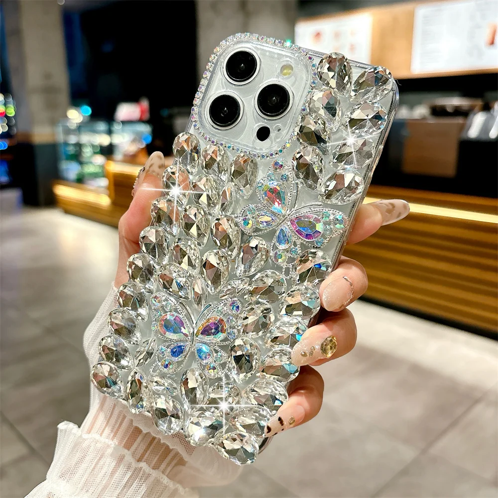 Sa83dda4fc3cb4ede8a7df6d7694a68cah.webp Luxury Glitter Rhinestone Butterfly Case for iPhone 17 Pro Max 16 15 14 13 12 11 Full Bling Diamond Cover Funda 15Pro 14Pro