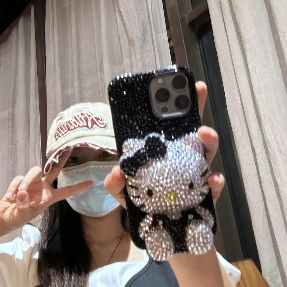 Sa8a88aa8eb374bee9d4c09be6bf67b4dv.webp Cute 3D Cat Cartoon Kitty Rhinestone Bling Crystal Phone Case Chain for iPhone 16 12 13 14 15Pro Max X Xs Xr 7 8 Plus Se 2 3 10 Kawaii