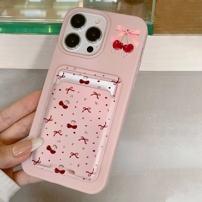 Sa99722a248ac40908ef4d3220dea90c3w.webp Card Slot Pocket Phone Case For iPhone 17 16 15 14 13 12 11 Pro Max Plus X XS Shockproof Red Cherry Pattern Soft Silicone Cover