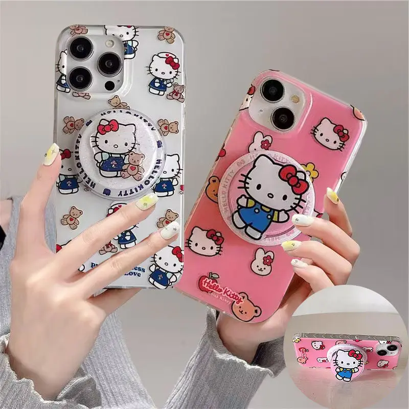 Magnetic Holder Magsafe Wireless Charge Kitty Cat Phone Case For iPhone 17 Pro Max 16 12 15 14 13 Pro Max 17 Air Plus Case