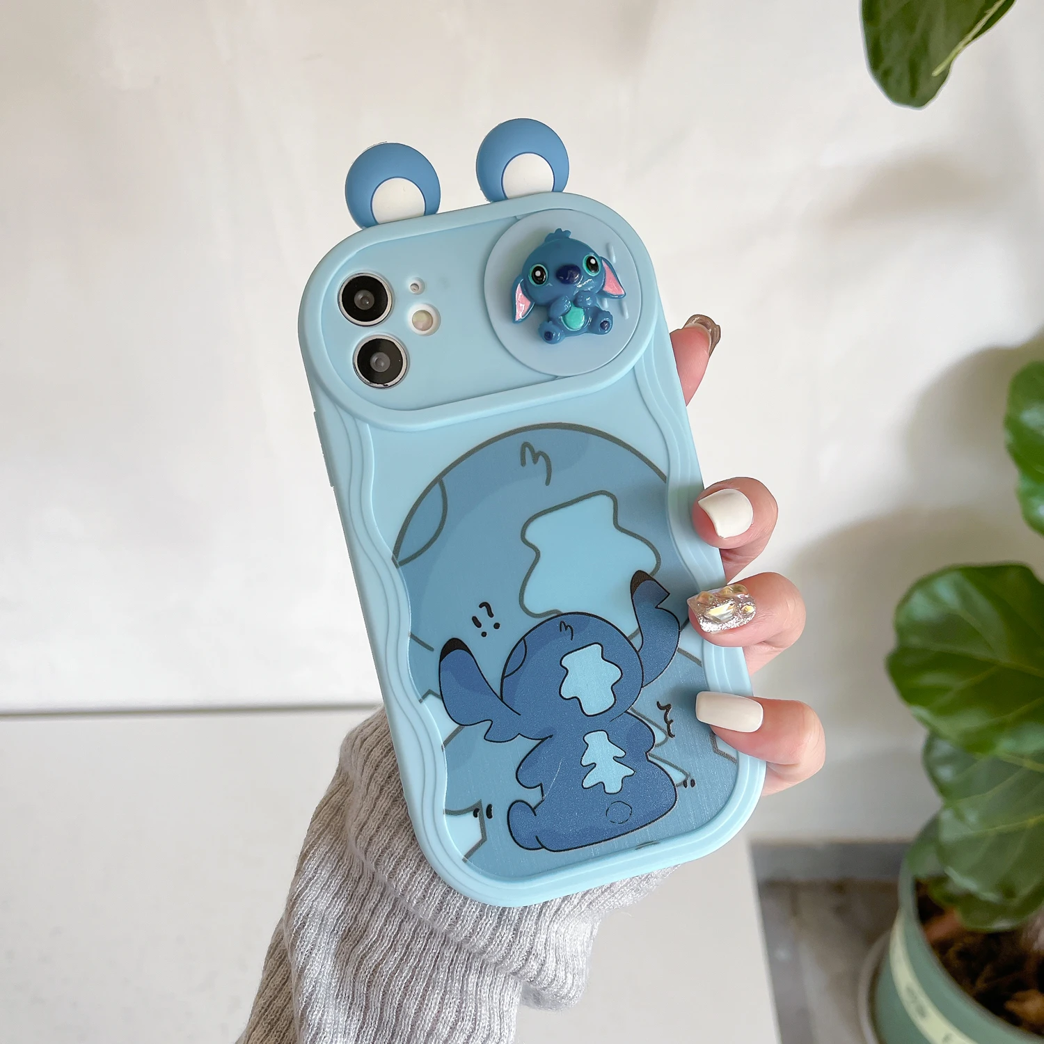 Saa4604ec17b544eb8ea9a120d0bd7b74q.webp 3D Ears Toy Minni Stitch Winni Cartoon Sliding Camera Case for iPhone 16 Pro Max 14 Plus 15 X XS XR 7 11 12 13 Wave Phone Capa