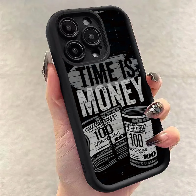 Phone Case For iPhone 17 16 15 14 12 11 13 Pro Max Time is Money Printed Soft Cover For iPhone 17 Air 16E 7 8 Plus X XS Case