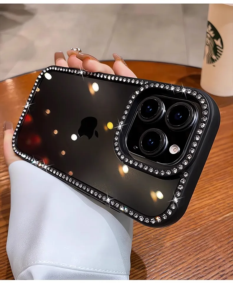 Sabb684e6065e4c339229e55ba1624637D.webp Luxury Diamond Glitter Transparent Phone Case For iPhone 17 Air 12 13 14 15 16 Pro Max Plus Shockproof Clear Soft Bumper Cover