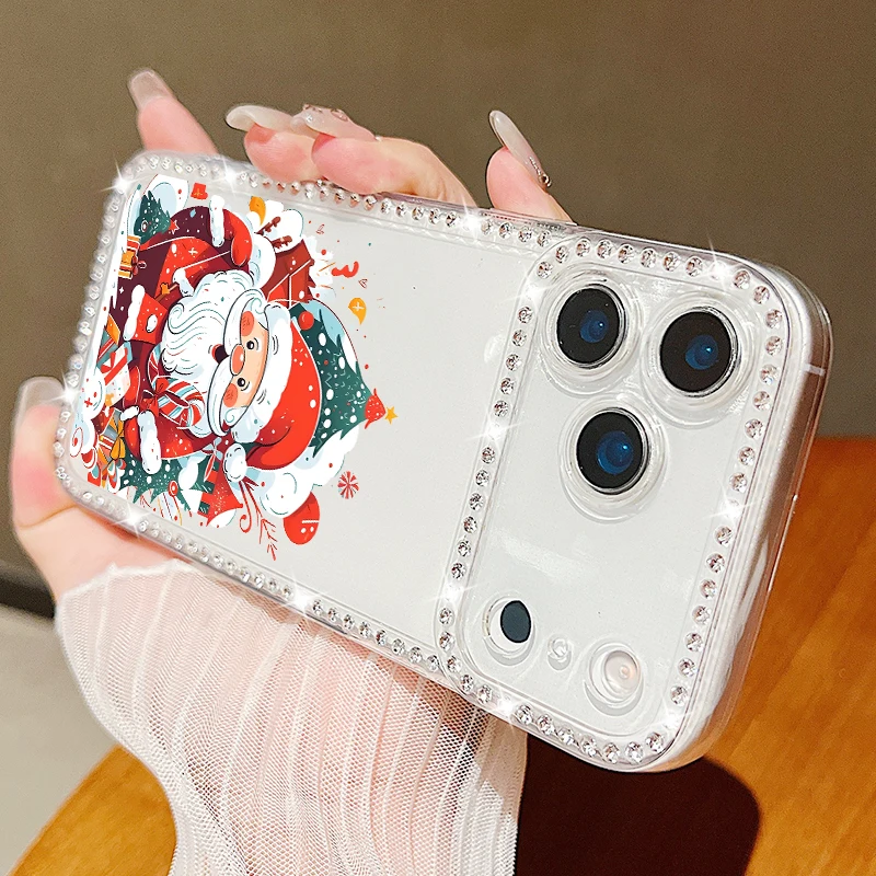 Sabc5ae65afca435e8c59f089fff258a5C.webp For iPhone 17 Pro Max Case Christmas Elk Santa Claus Diamond Cover For iPhone 13 14 15 12 11 16e 17 Air Funda iPhone 16 Pro Max