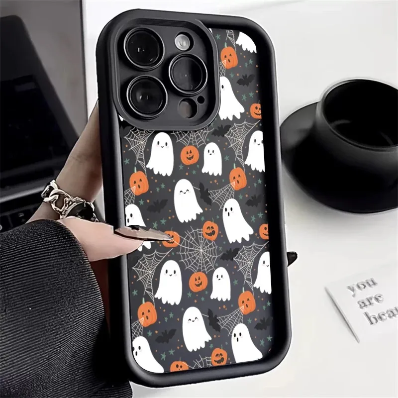 Halloween Pumpkin Ghost Silicone Phone Case For iPhone 17 16 15 14 Plus 13 12 11 Pro Max 17 Air Soft Silicone Phone Cover