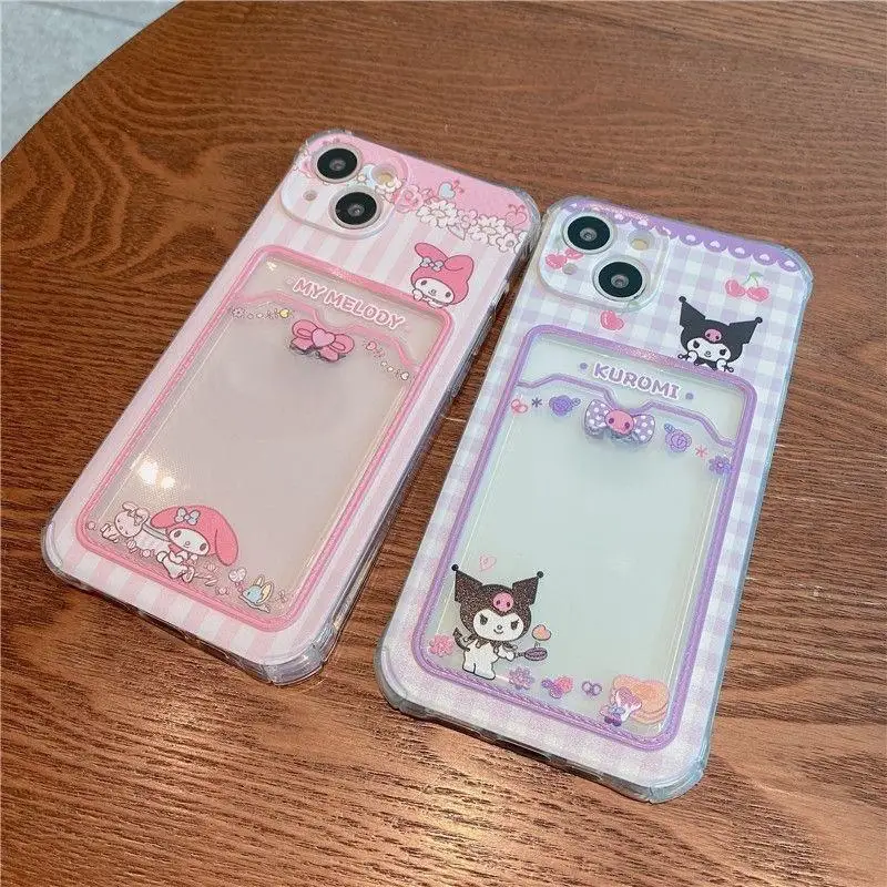 Cute Cartoon Kuro Melo Card Holder Slot Bag Soft Silicone Phone Case For IPhone 16 15 14 13 12 Mini 17 Pro Max Plus 16e 17 Air Soft Cover