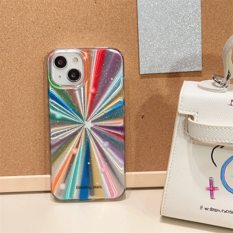 Sad584fe571bc4cf19510c432c9d2b66a5.webp Colorful Rainbow Stars Glitter Phone Case For iPhone 15 16 Pro Max 17 13 11 12 14 Plus IMD Silicone Shockproof Back Cover Shell