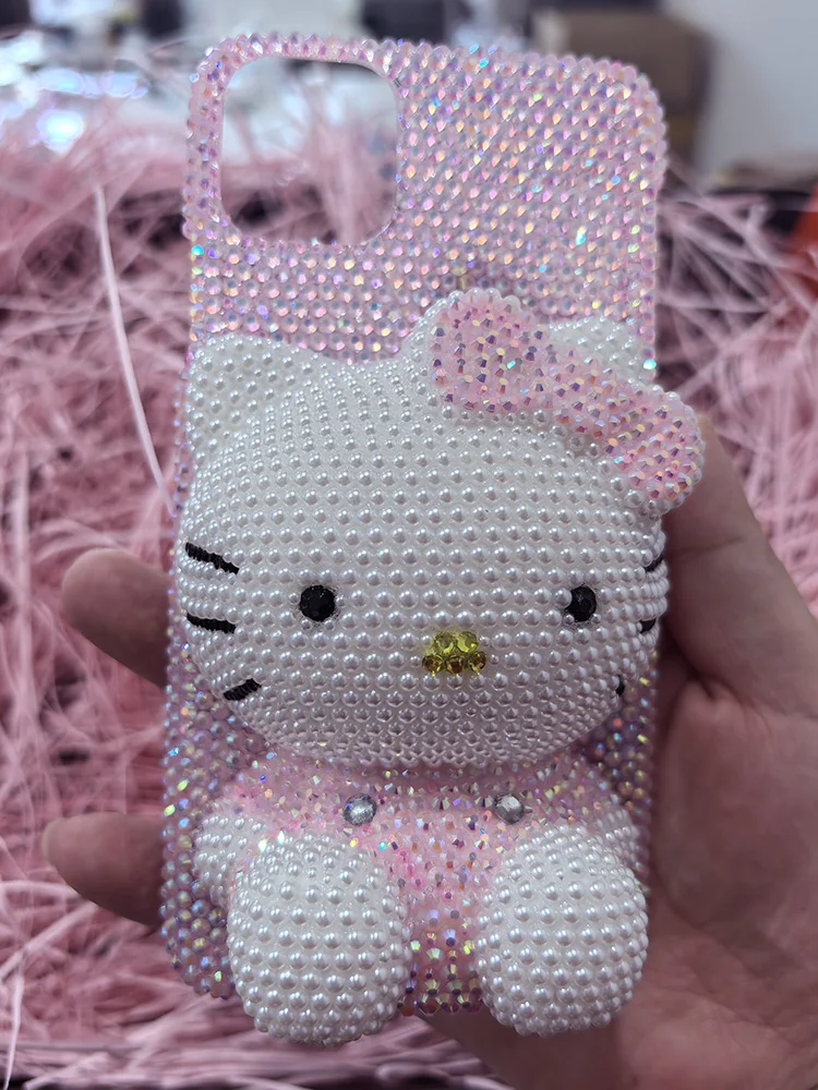 Sadc1a0aa6c59476e9d10aa9201eb8bfeh.webp Cute Kitty Cat Rhinestone Bling Crystal Phone Case Chain For iPhone 16 12 13 14 15Pro Max X Xs XR 7 8 Plus SE 2 3 10 Transparent Bu