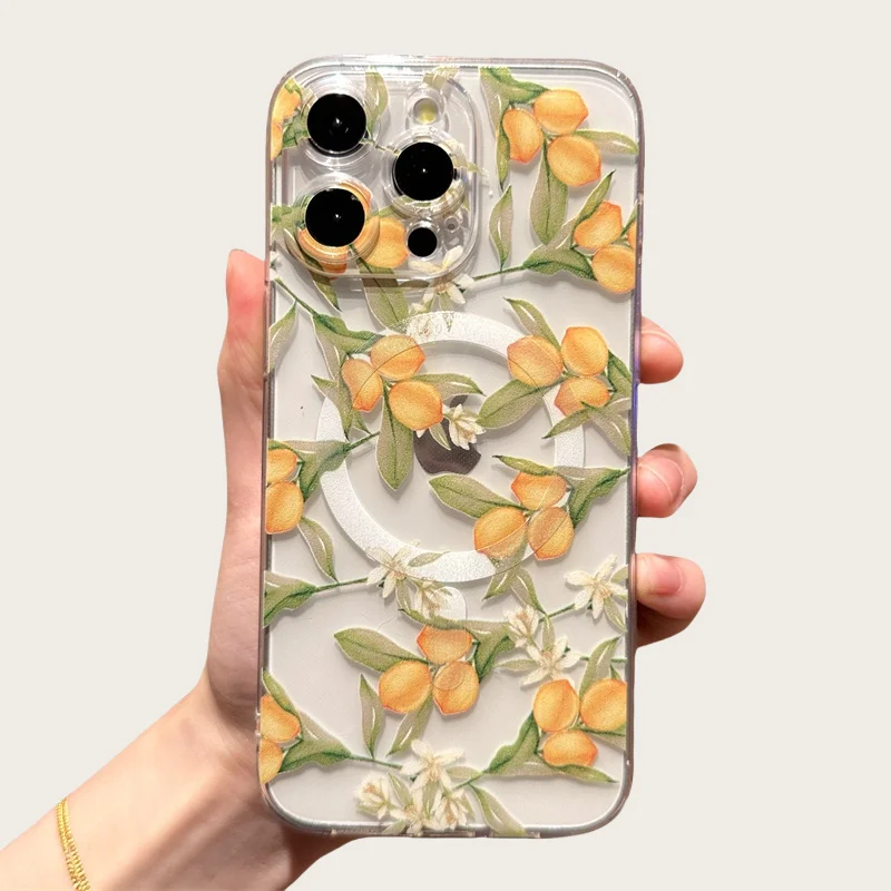 Sadd25e5f76a74320a56729844c91288eI.webp Transparent Magsafe Magnetic Print Flower Pattern Case iPhone 17 Air 16 11 13 12 14 Pro Max 15 Plus Funda Wireless Charge Clear