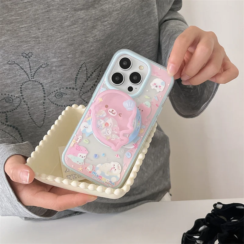 Sae811283f8464393a520b23ed2d7cfb9o.webp Cute Dolphin Shaking Bracket Magnetic Phone Case For iPhone 17 16 Pro 15 14 Pro Max Cover with Stand Holder Cases for Magsafe