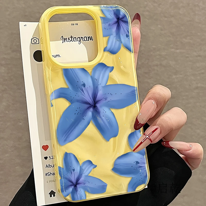 Saec6006ffc4b469fbb8b1bdd01911078K.webp Blue Lily Flower Elegant Pattern Phone Case For iPhone 17 16 Pro Max 15 14 13 12 11 16 Plus Folds Texture Shockproof Soft Cover