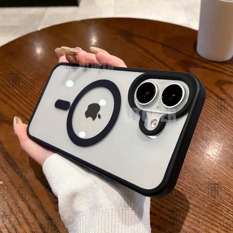 New Senior 16 Pink Magsafe Magnetic Phone Case for iPhone 16 15 14 13 12 11 Pro Max Plus Matte Frame Clear Antiskid Hard Cover
