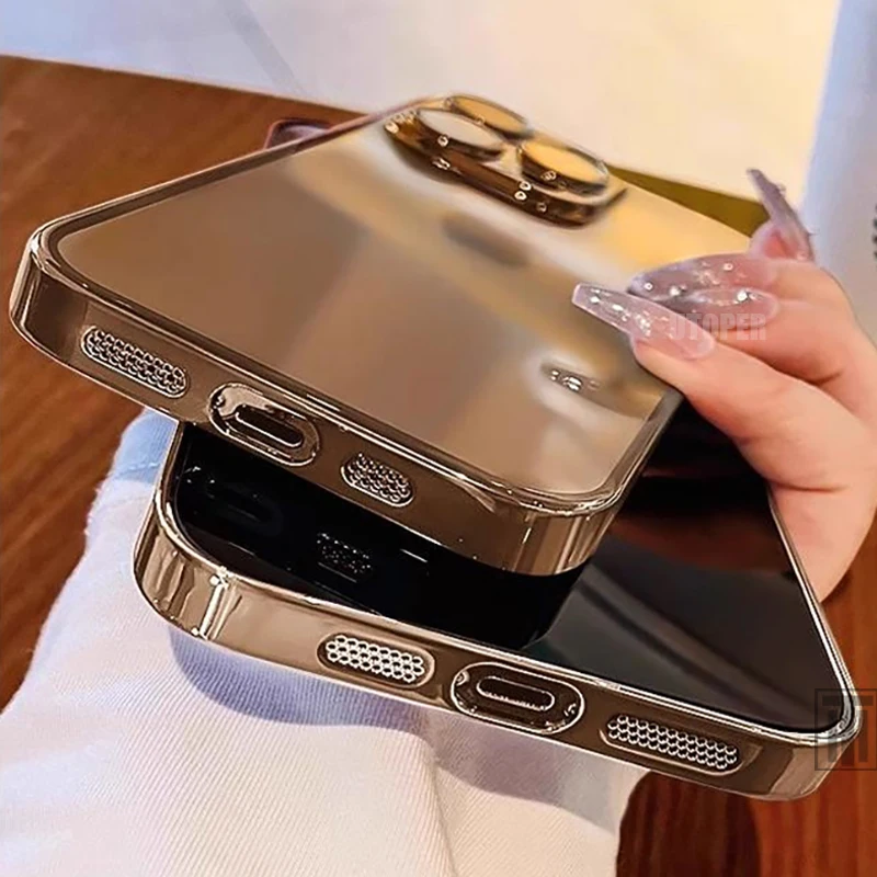 New Senior Transparency Original Ultrathin Plating Case for iPhone 16 15 14 13 12 11 Pro Max Plus Lens Film Protect Soft Cover