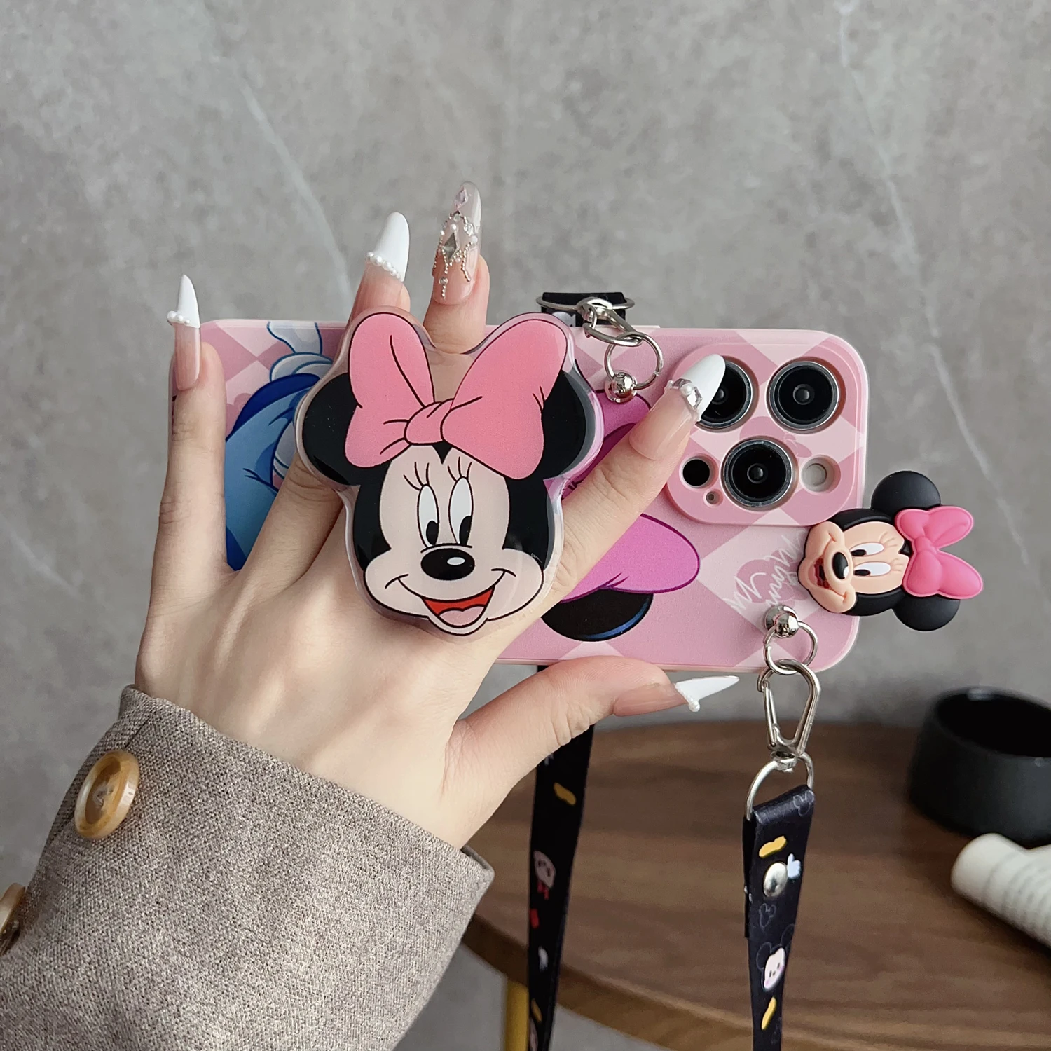 Cartoon Playful Mini Case With Holder Rope For iPhone 16 15 14 13 12 11 XR Xs 8 7 6 Pro Max Plus
