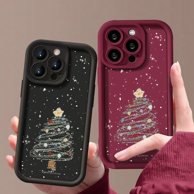 Sb23145107216443a82588233a12455dap.webp Christmas Tree Printed Soft TPU Case For iPhone 17 16e 15 16 Pro Max 14 Plus 13 12 Pro Max 11 17 Air Shockproof Phone Cover