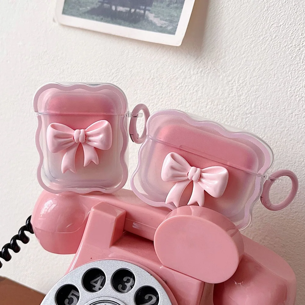 Sb25bfae6703a4051af66af3599c0a5b11.webp 3D Bow Wave Earphone Case for Apple AirPods 1 2 Case Pink Floral Girls Cover for AirPods Pro Wireless Box With Keychain