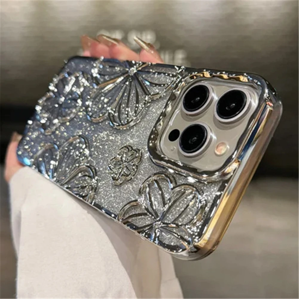 Sb2d6cbfc73dc413b845c28c9cbd3e9f8o.webp Plating Clear Bling Glitter Gradient Flowers Phone Case For iPhone 17 16 15 11 12 13 14 Pro Max Soft Silicone Shockproof Cover