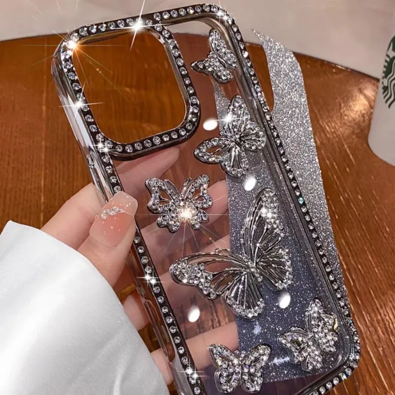 Sb2dc299da09642e28a55921fbd53d8dfH.webp Glitter 3D Butterfly Shiny Case For iPhone 17 16 15 14 13 12 11 Pro Max Diamond Bling Sparkly Rhinestone Girls Pink Cute Cover