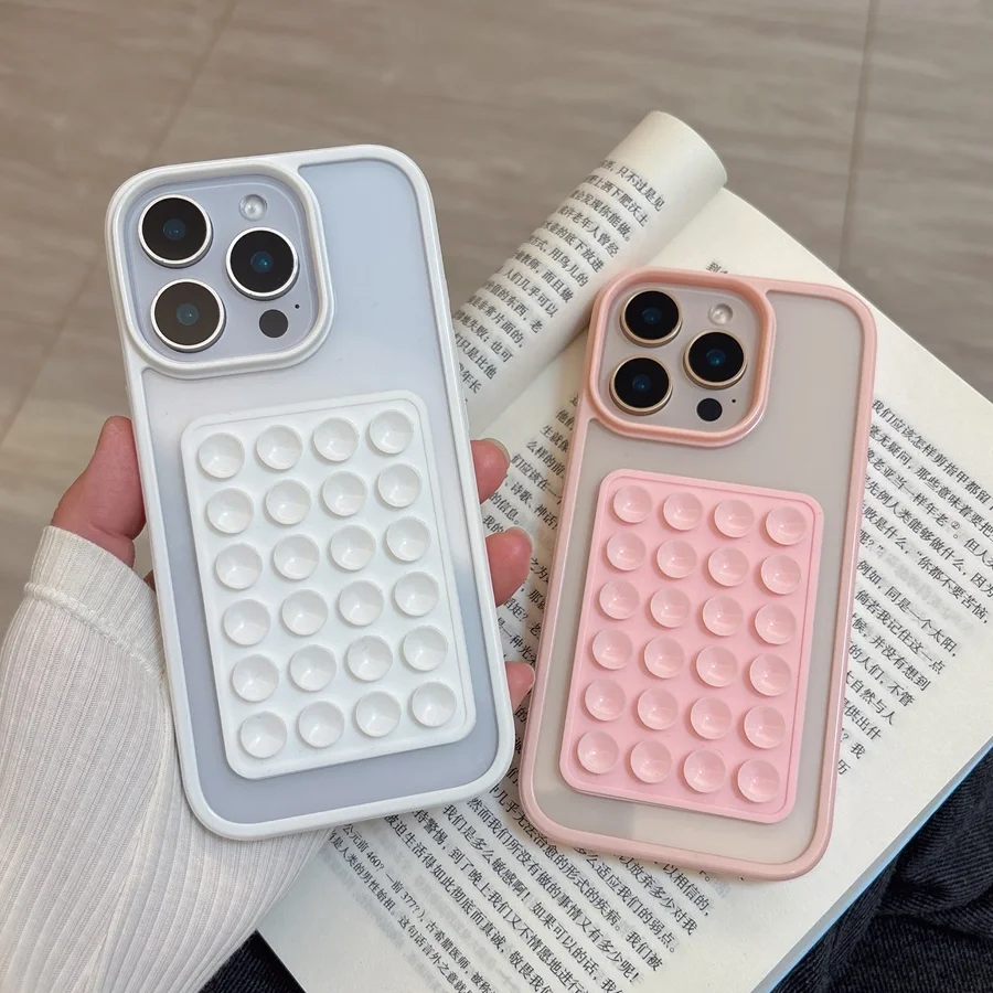 3D Suction Cup Airbag Phone Case For iPhone 17 16 15 14 13 12 11 Pro Max XR X XS 7 8 Plus Clear Candy Shockproof Bumper Cover
