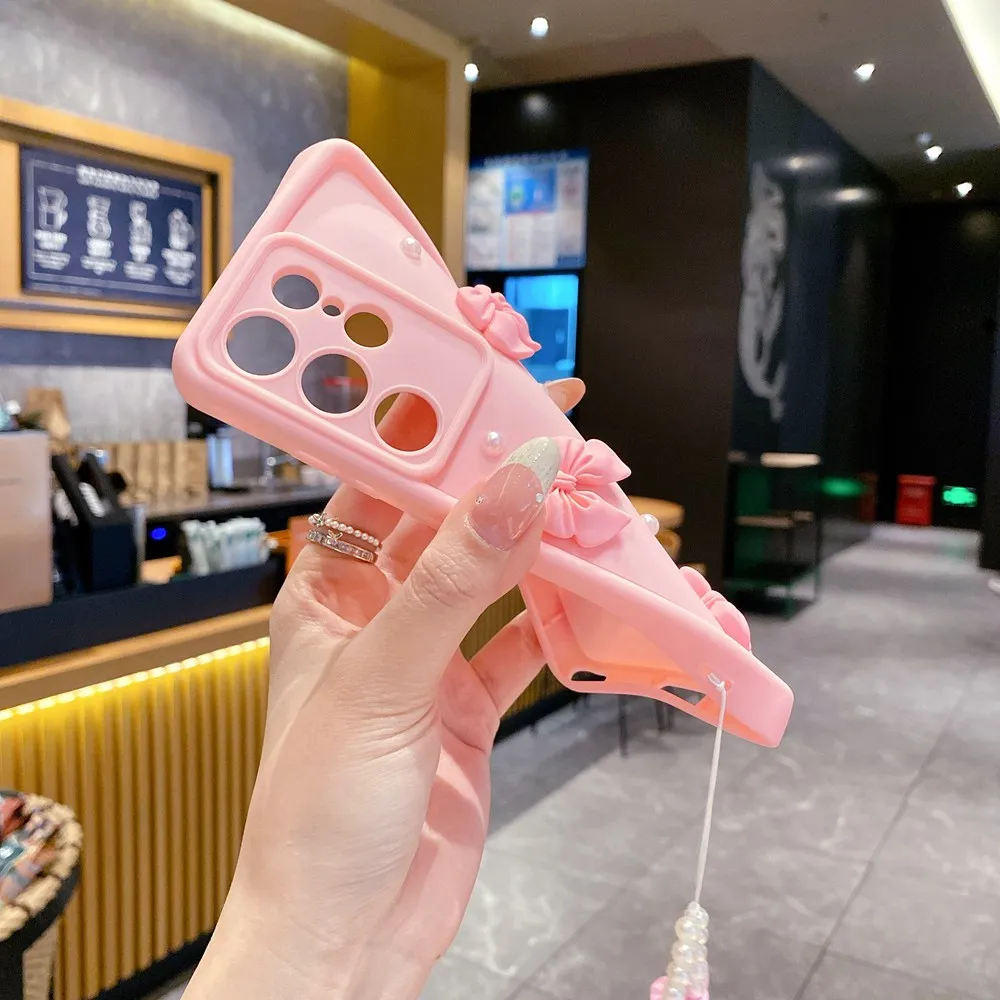 Sb32774391970497589680da4729324197.webp 3D Pearl Pink Bow Lanyard Phone Case For Samsung Galaxy S25 S24 Ultra S23 S22 S21 Plus A53 A54 Bracelet Wrist Strap Soft Cover