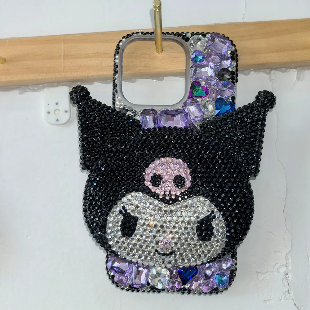 Cute Kitty Cat Rhinestone Bling Crystal Phone Case Chain For iPhone 16 12 13 14 15Pro Max X Xs XR 7 8 Plus SE 2 3 10 Transparent Bu