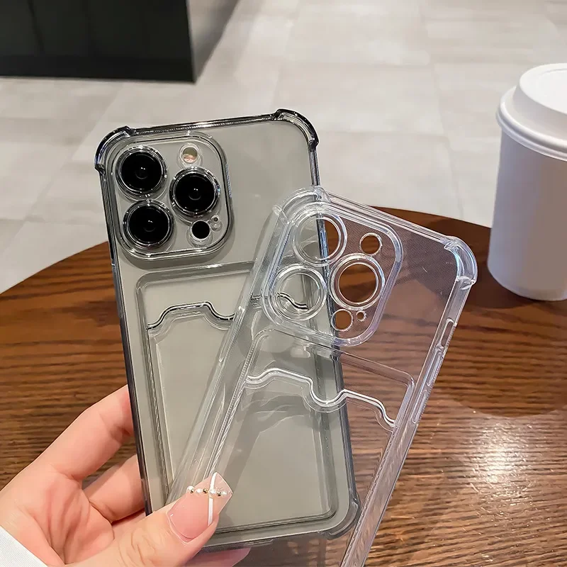 Sb409fdafc7c04a18ac1497f19b2387e4f.webp Transparent Card Slot Bag Holder Case For iPhone 17 16 15 14 13 12 11 Pro Max XS XR 7 8 Plus Wallet Silicone Shockproof Cover