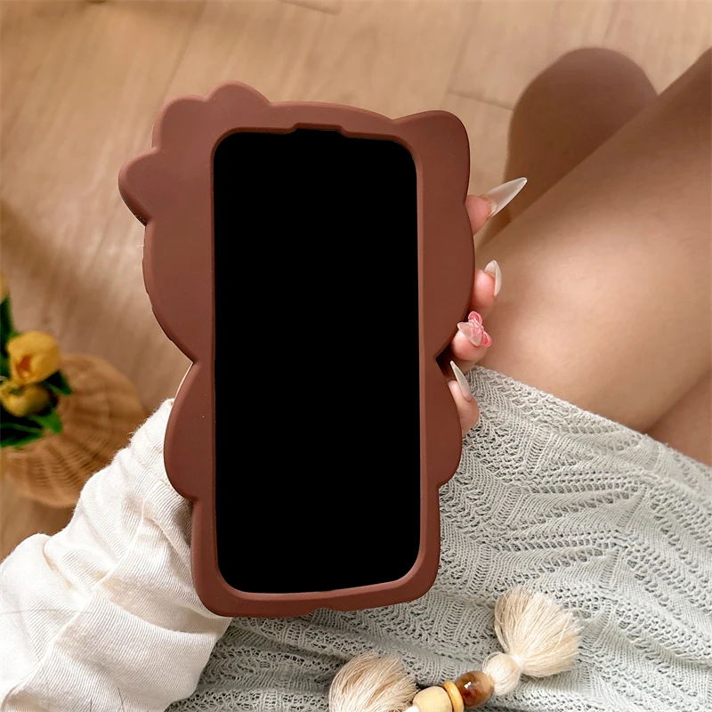 3D Cartoon Kittty Phone Case for iPhone 16 Plus 15 14 13 12 Pro Max Sexy Leopard Print Bowknot Cases Soft Silicone Cover