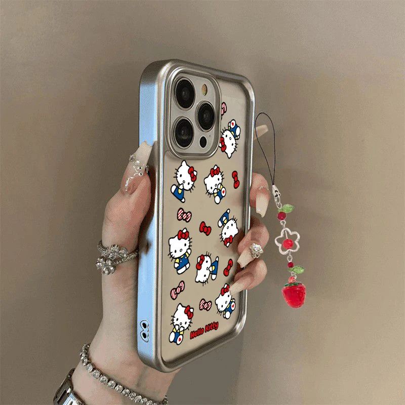 Full screen red bow Kawai Kitty Cartoon Cat Phone Case For iphone 16 15 14 13 12 11 Pro XS Max XR MINI 7 8 PLUS 16e Y2K Cover