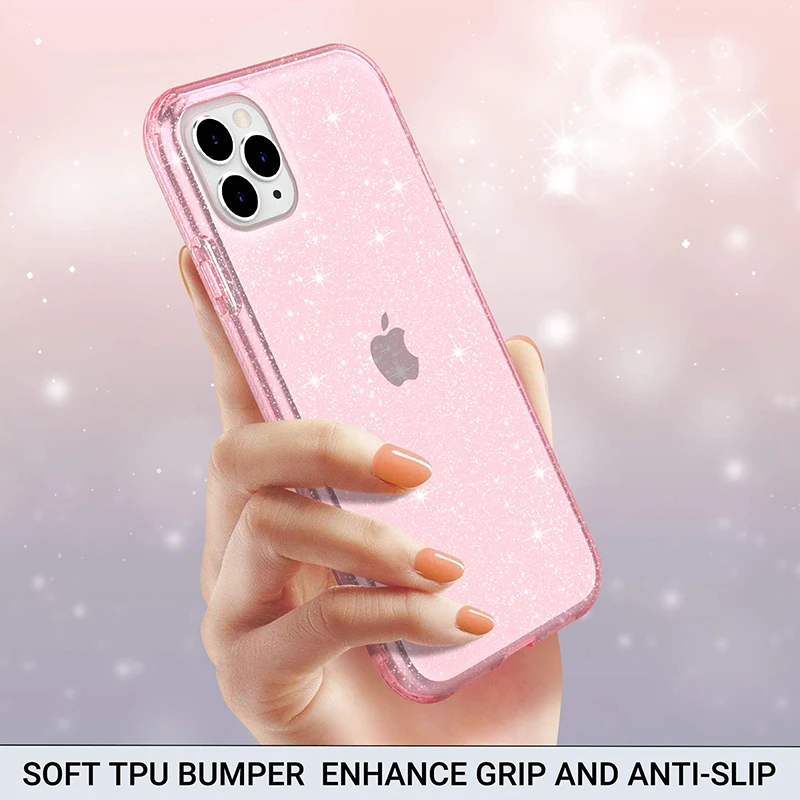 Sb6a017589c2943beaea6a27e68335eaef.webp New Bling Sparkle Soft Clear TPU Phone Case For iPhone 15 14 13 12 11 Pro Max Plus X XS Max XR Girls Pink Slim Thin Bumper Cover