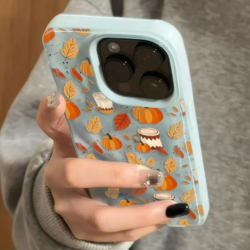 Sb74764e10ca84c9ba2404df7bd95ad8dP.webp Halloween Pumpkin Print TPU Phone Case For iPhone 16 15 14 13 12 11 17 Air Pro Max 16 Plus 16Pro Leaves Cup Folds Texture Cover