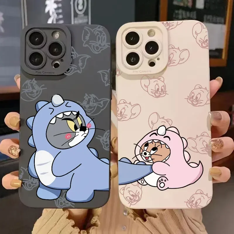 Cartoon Tom and Jerry Couple Phone Case For iPhone 16 11 12 13 14 15 Pro Max Mini Plus XS X XR Max 7 8 SE Shockproof  Back Cover