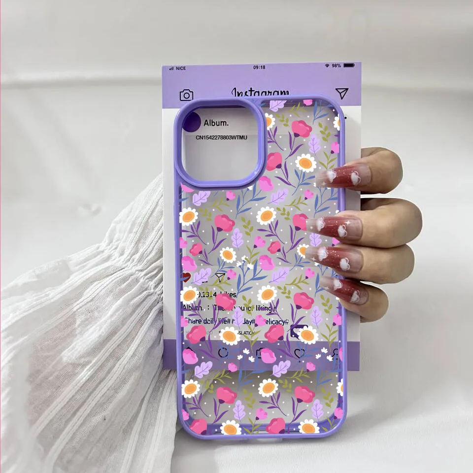 Sb7d04246c28440e6821ad96422e66352w.webp Tulip Daisy Flower Phone Case For iPhone 16 15 14 13 12 11 17 Pro Max 7 8 Plus Leaf Candy Color Clear Hard Cover Fundas