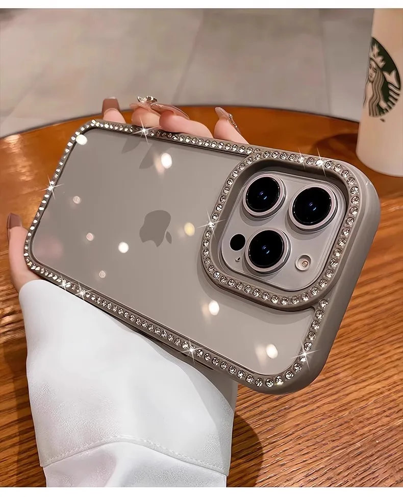 Sb8931eaebbc7403eb990eebf3a450a09m.webp Luxury Diamond Glitter Transparent Phone Case For iPhone 17 Air 12 13 14 15 16 Pro Max Plus Shockproof Clear Soft Bumper Cover