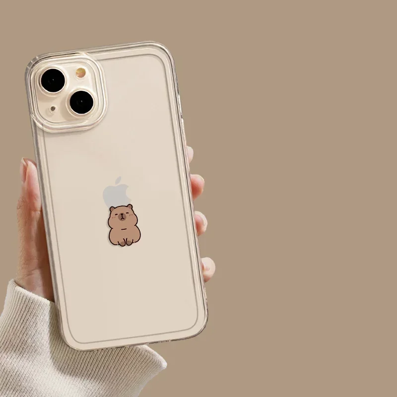 Sb908074f269443db808ed2b4e473eadey.webp Funny Cartoon Capybara Phone Case For iPhone 16 15 13 11 12 14 Pro Max Mini 7 8 Plus SE X XS XR 16E Shockproof Transparent Cover