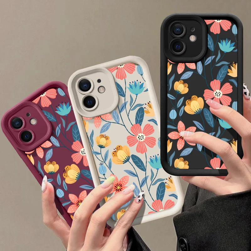 Sb937cff05f904ff0a3f305e08b9b3906v-1.webp Colorful Flowers Silicone Case For iPhone 17 16e 15 16 Pro Max 14 13 12 11 Pro Max Air Shockproof Bumper Soft TPU Phone Cover
