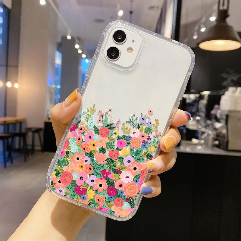 Flower Phone Case For iPhone 13 Case iPhone 16 11 12 17 14 15 Pro Max 12 13 Mini 7 8 Plus XR XS X SE Shockproof Clear Soft Cover
