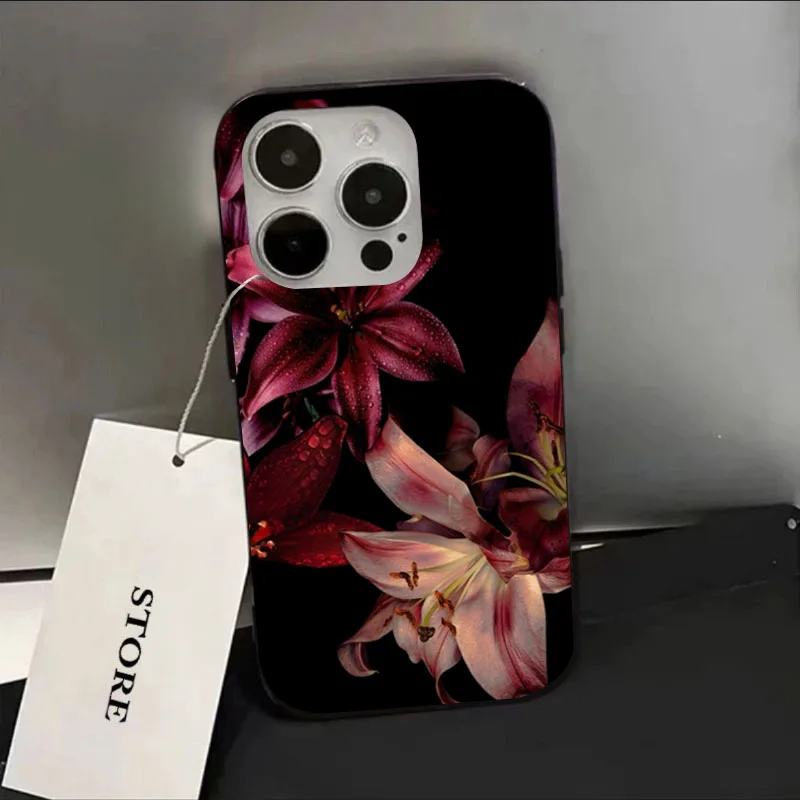 Sba4b202766624a2b9260243276921d3dj.webp Elegant Red Lily Flower Phone Case For iPhone 16E 16 15 14 13 12 17 Air 11 Pro Max XS XR X 7 8 15 16 Plus SE2020 Soft Cover