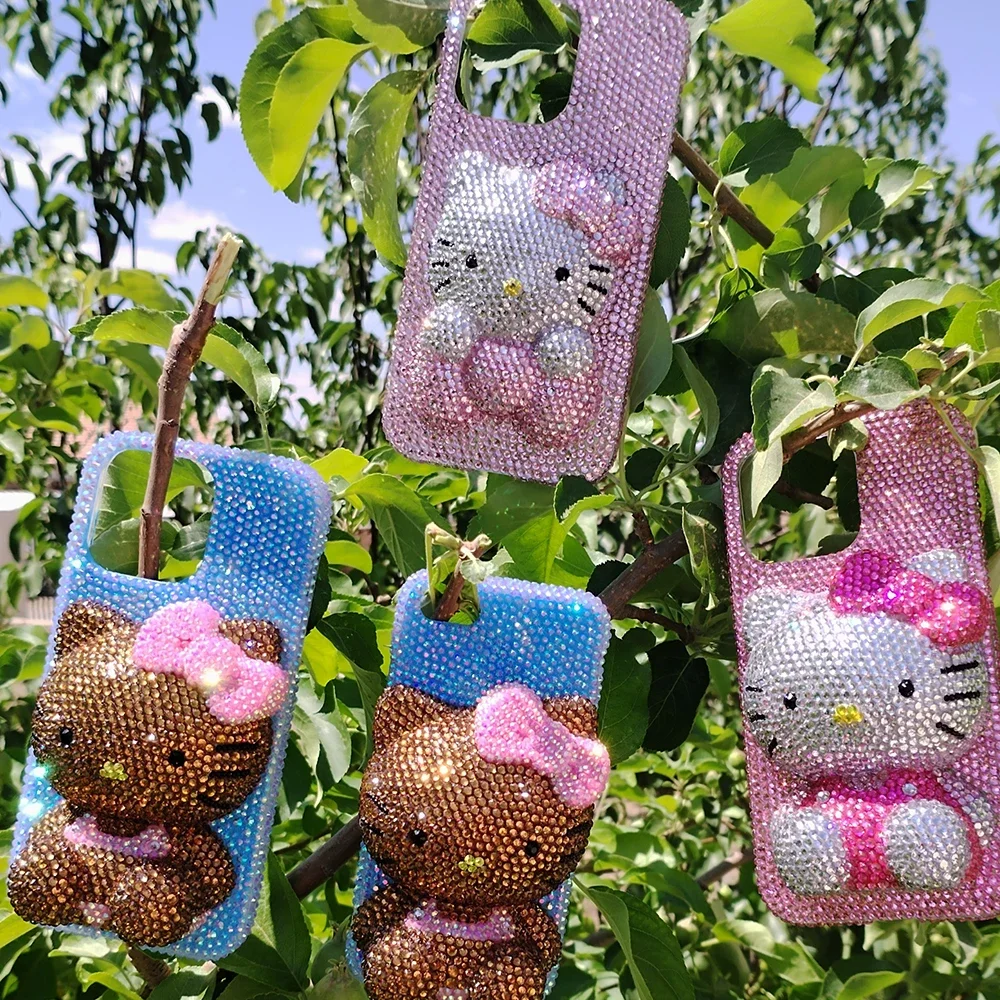 Cute Kitty Cat Rhinestone Bling Crystal Phone Case Chain For iPhone 16 12 13 14 15Pro Max X Xs XR 7 8 Plus SE 2 3 10 Transparent Bu