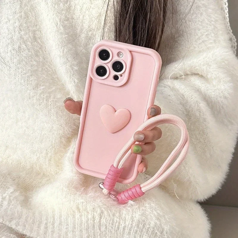 Sbb6ef0331fb74e11b22894b777005612Z-1.webp 3D Pink Love Heart Silicone Soft Phone Case For iPhone 17 16 15 14 13 12 11 Pro Max XS XR X 7 8 Plus SE With Lanyard Rope Cover