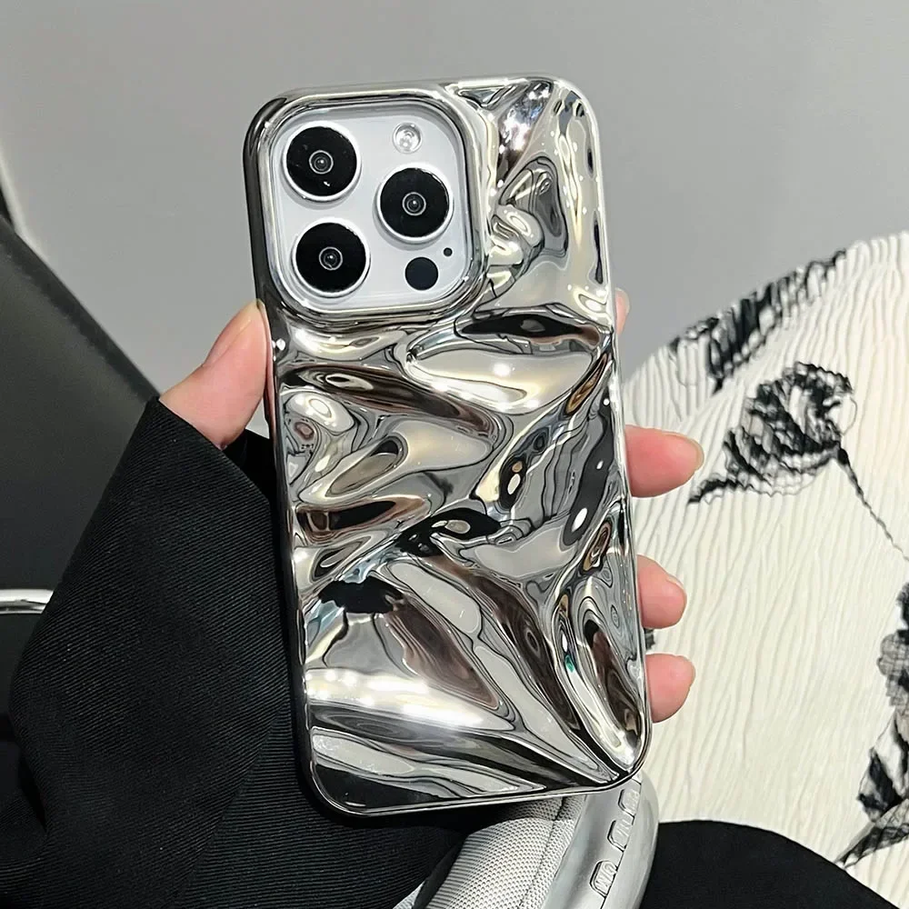Sbb7877329a774de39a1f3ff7fc2053dbd.webp Luxury Electroplate Silvery 3D Wrinkle Phone Case For iphone 17 Air 16 15 14 Plus 13 11 12 Pro Max Water Ripple Shockproof Cover
