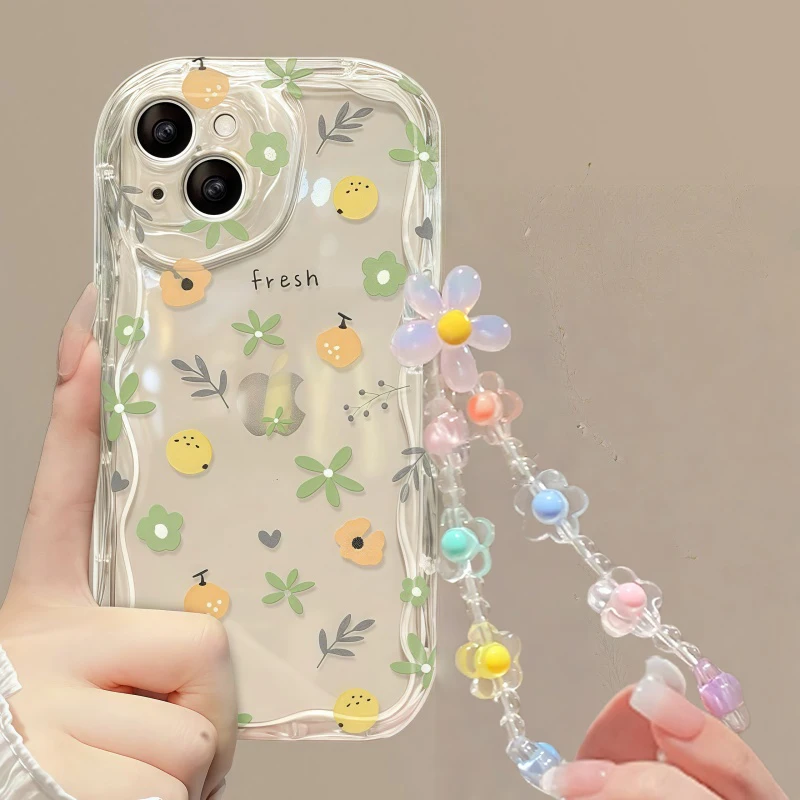 Sbc2bcd28dd6343d8aad792d0d50106542.webp Phone Case For iPhone 17 16 15 Pro Max 14 11 13 12 Mini Plus 16E 17 Air IPhone17 Back Cover Flower Bracelet Wrist Chain Strap
